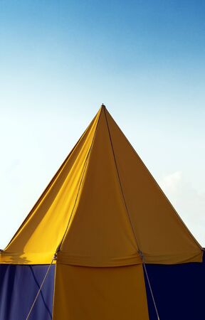 Big yellow medival theme tent, standing.の写真素材