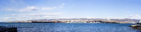 Trieste, Italy, EU - Yanuary 3, 2019: Panoramic view of a big port and industry located in Italy.のeditorial素材