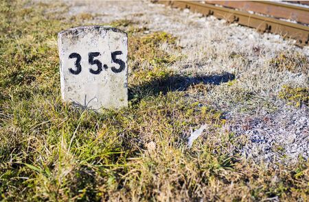 Railroad stone mark with a number.の写真素材