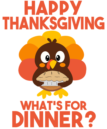 A Cartoon Turkey Arrives for Thanksgiving Carrying a Pie.の写真素材