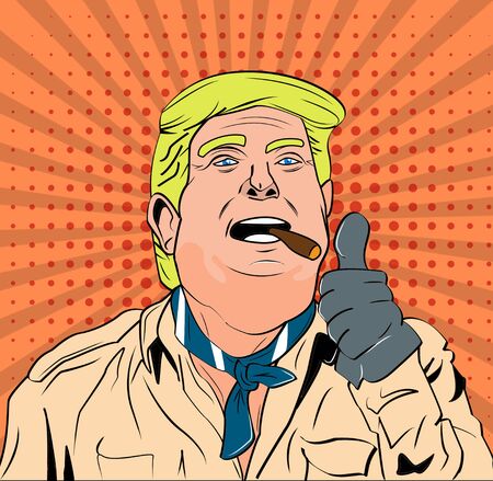 Political Cartoon of Commander in Chief Donald Trump Celebrating a Victoryのeditorial素材