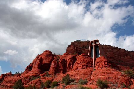 The Church of the Hoky Cross, which is built into the rock, in Sedona Arizonaの写真素材