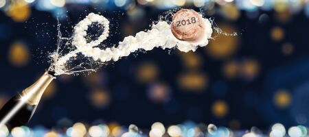 New Year's Eve 2018 bottle with flying corkの写真素材