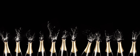 Sparkling wine bottles panoramaの写真素材