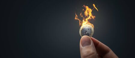 Burning Euro coin panorama