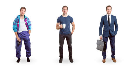 Full body portraits of the same young man in different appearancesの写真素材