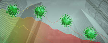 Viruses on a negative chart with a falling graphの写真素材