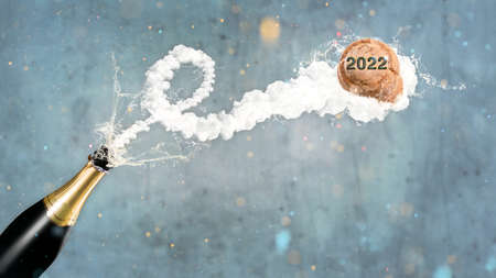 Flying champagne cork for New Year's Eve 2022の写真素材