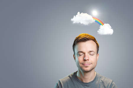 Portrait of a man in a peaceful state of mindの写真素材