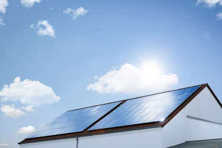Roof covered with large solar panelsの写真素材