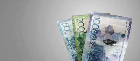 Kazakh Tenge banknotes on neutral background