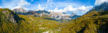 Mountain Panorama in the Northern Albanian Alps near Theth in Autumn Colorsの写真素材