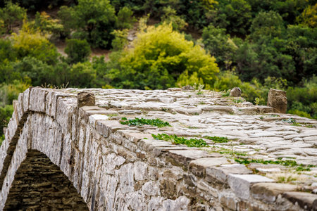 Top of the Historical Kadiu Ottoman Arch Bridge in Albaniaの写真素材