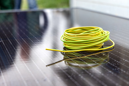 A Coil of Electric Cable Sitting on a Solar Panel