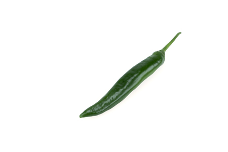 Fresh green chili pepper isolated on white backgroundの写真素材