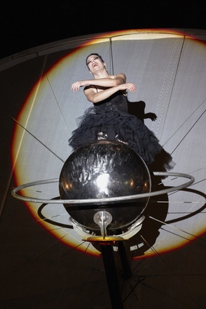 BUCHAREST, ROMANIA - JUNE 1: Cie Off company woman artist performs her Paraboles show act during the Fifth B-FIT International Street Theater Festival on June 1, 2013 in Bucharest, Romania.のeditorial素材