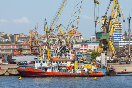 CONSTANTA, ROMANIA - MAY 25, 2014: Shipyard of old commercial port of Constanta, the largest port on the Black Sea and the 18th largest in Europe.のeditorial素材