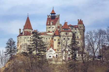 BRAN, ROMANIA - MARCH 22, 2015: Bran Castle, also known as Dracula's Castle. It's fame is created around Bram Stoker's character, Dracula, often identified as Vlad Tepes Vlad the Impaler.のeditorial素材