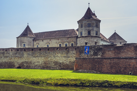 FAGARAS, ROMANIA - JUNE 4, 2015: Fagaras fortress, built around 1310, one of the largest and best preserved feudal castles in Eastern Europe, ranks 2nd in the top 10 best castles in the world.のeditorial素材