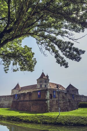 FAGARAS, ROMANIA - JUNE 4, 2015: Fagaras fortress, built around 1310, one of the largest and best preserved feudal castles in Eastern Europe, ranks 2nd in the top 10 best castles in the world.のeditorial素材