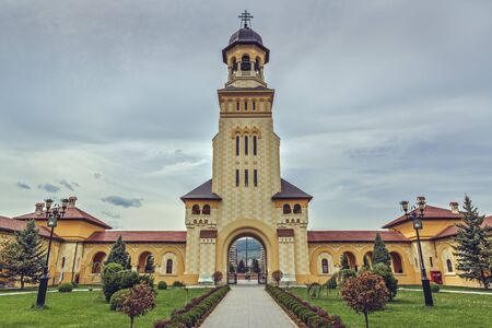 Alba Iulia, Romania - May 06, 2015: Bell tower of the Coronation Cathedral, dedicated to the Holy Trinity and the Holy Archangels Michael and Gabriel, built in 1921-1922.のeditorial素材