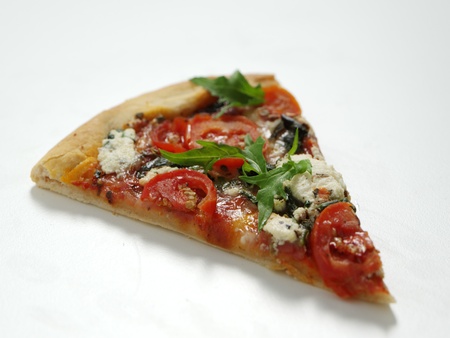 Pizza slice on isolated white backgroundの写真素材