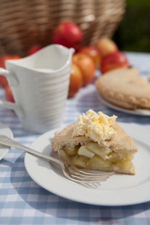 Apple Pie with cream outsideの写真素材