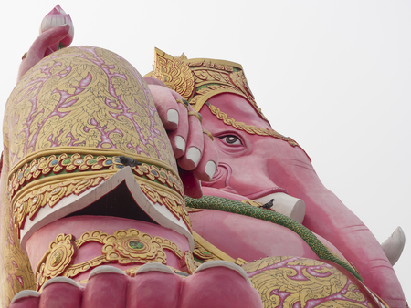 Great pink color elephant head god of Hindu is base on out door in Chachoengsao, Thailandの写真素材