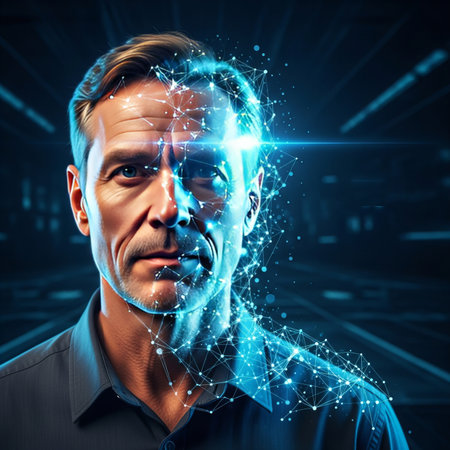 Portrait of a man on a futuristic background. 3d rendering.の素材