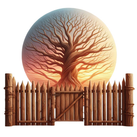 Straight View of a Wooden Fence with Natural Grain on White Background PNGの素材