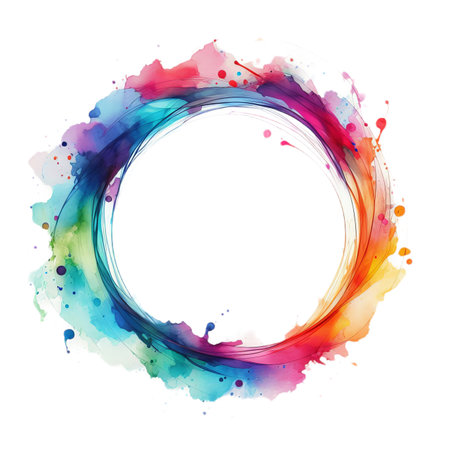 Colorful paint splash circle frame on white backgroundの素材