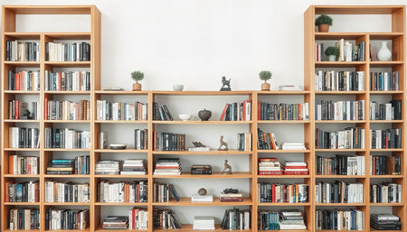 Light Filled Bookshelves with Neutral Decorの素材