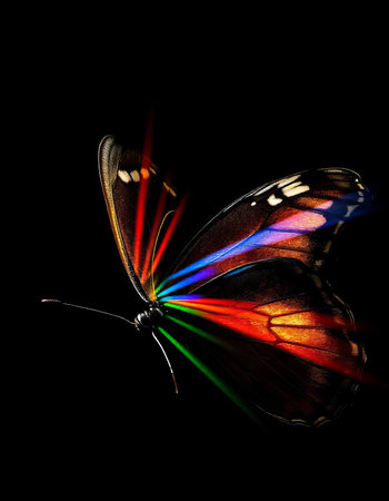 A close-up of a beautifully patterned butterfly perched on a flower, with sunlight highlighting its wings. The image captures the delicate beauty and intricate details of the butterfly.の素材