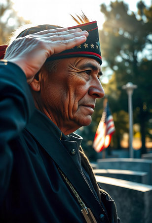 Military Veteran Giving a Saluteの素材