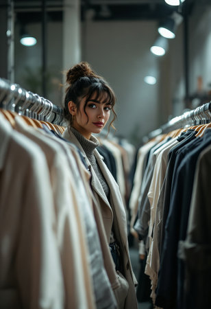 Woman in a store shirtの素材