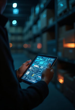 a man Using a Tablet in a Data Centerの素材