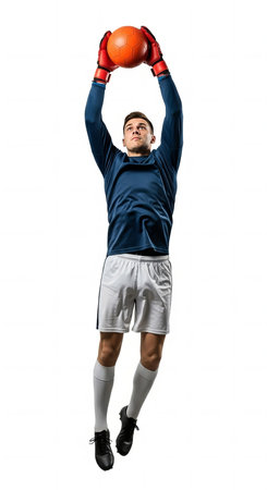 Goalkeeper in Action Leap Save Isolated on White backgroundの素材