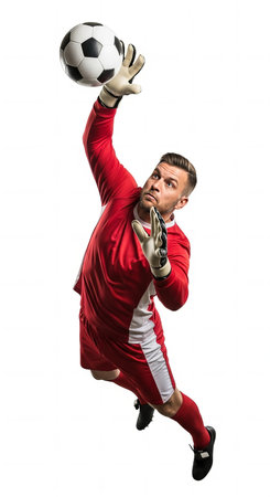 Goalkeeper in Action Leap Save Isolated on White backgroundの素材