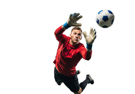 Goalkeeper in Action Leap Save Isolated on White backgroundの素材