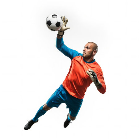 Goalkeeper in Action Leap Save Isolated on White backgroundの素材