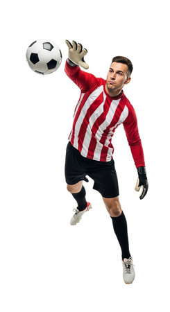 Goalkeeper in Action Leap Save Isolated on White backgroundの素材