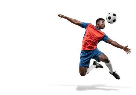 Powerful Header African Footballer in Actionの素材