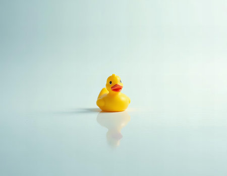 Yellow Rubber Duck on Reflective Surfaceの素材