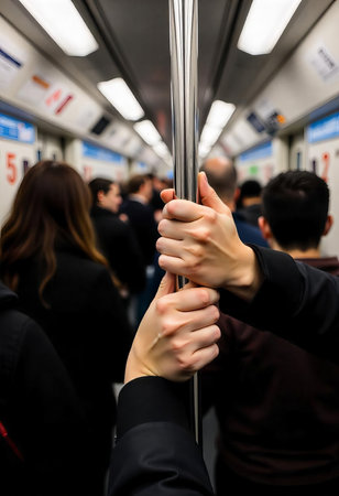people hold a bar in a train Subway Perspectiveの素材
