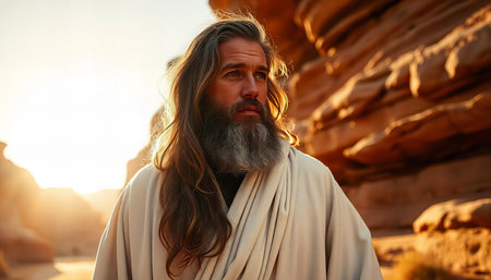 Bearded Man in Desert Landscapeの素材