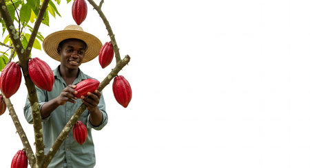Harvesting Cocoa Fresh from the Tree on Whiteの素材