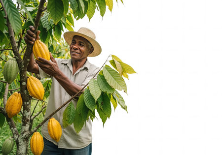 Harvesting Cocoa Fresh from the Tree on Whiteの素材