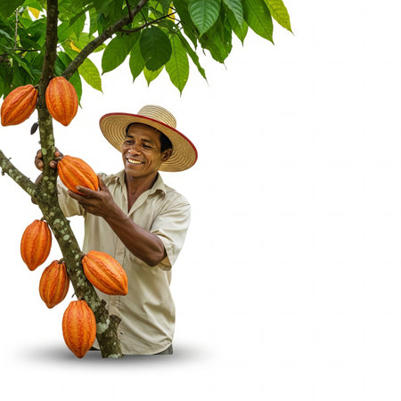 Harvesting Cocoa Fresh from the Tree on Whiteの素材