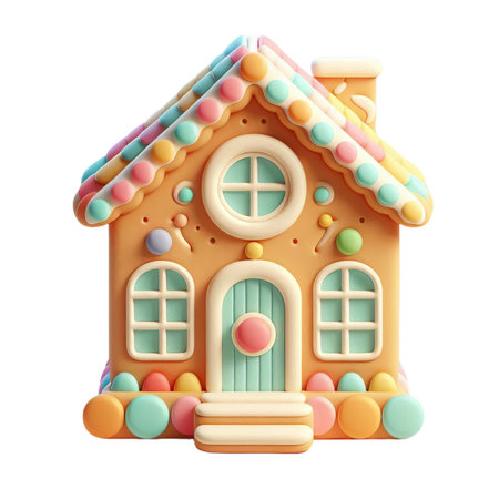Cute 3D Cookie House with Candy Details in Pastel Colors PNGの素材