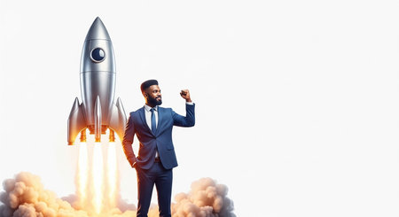 Launching Success Businessman Ignites the Futureの素材